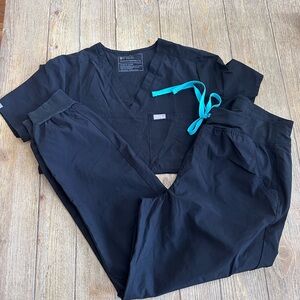 Figs Black Scrub Set with Aqua Tie